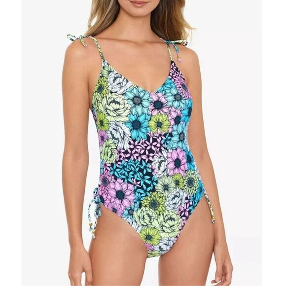 Salt + Cove BlossoSide Juniors Shirred Shoulder Ties One Piece Multi Large NWT - Picture 1 of 8